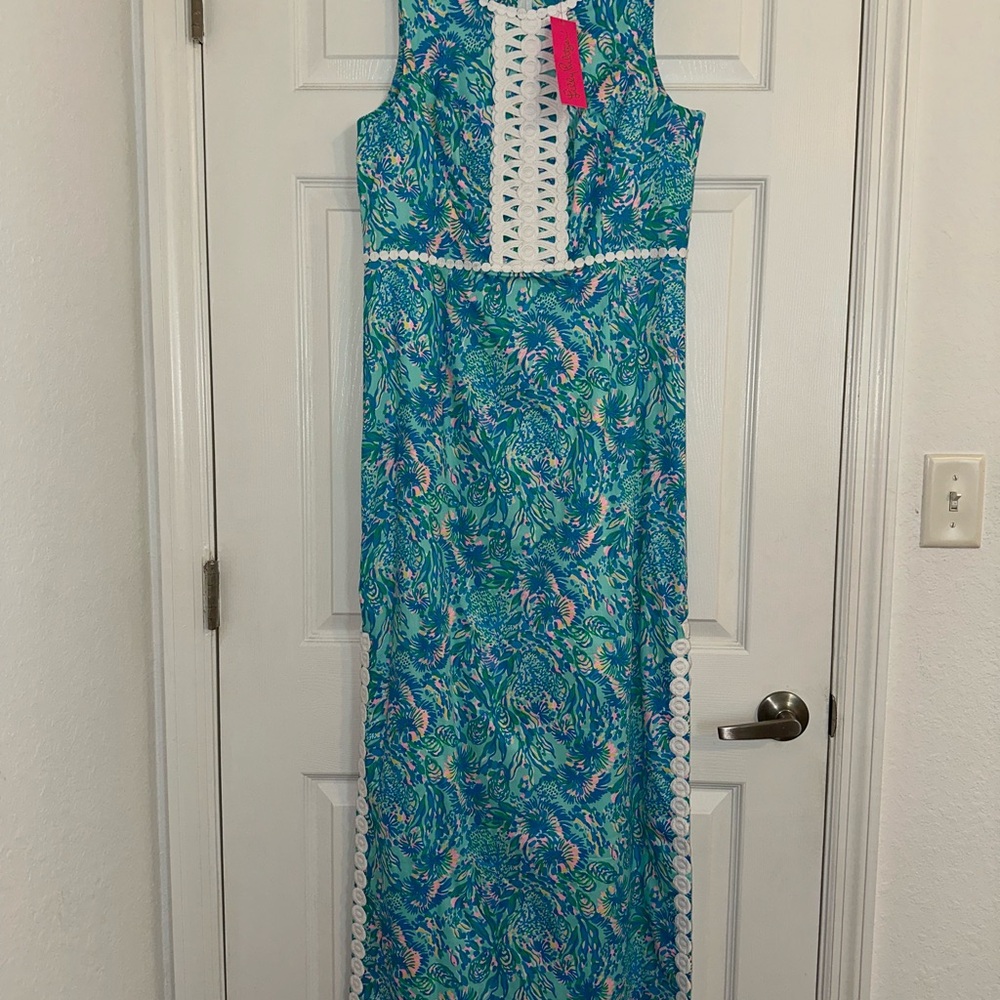 NWT Lilly Pulitzer Ashler Stretch Maxi Shift Dress with Trim Details